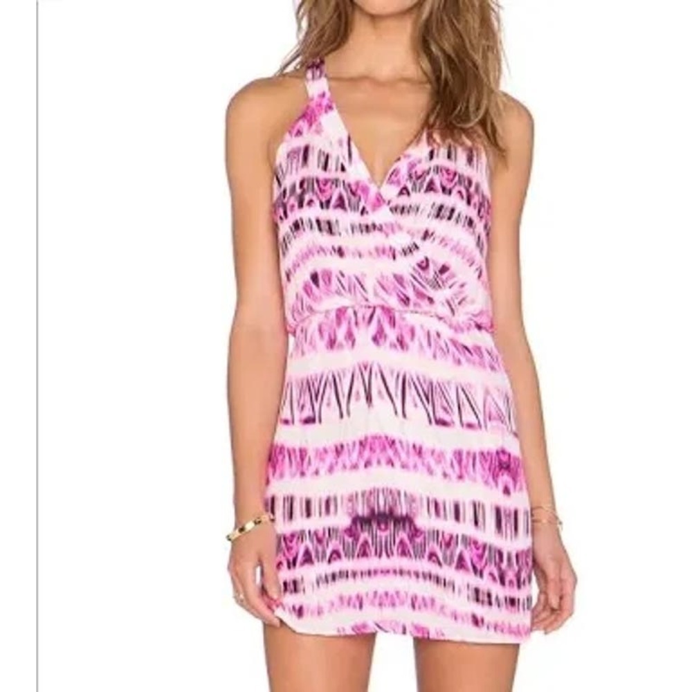 Parker Kita Graphic Racerback Dress, Pop Pink Cosmos sz S silk light wear beach - Picture 2 of 14